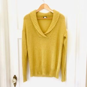 J Crew Sweater Women's M Gold Shawl Collar Sleeve V-Neck Wool Mohair Classic S